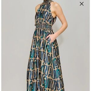 Mock Neck Maxi Dress Melloday “Greek key”